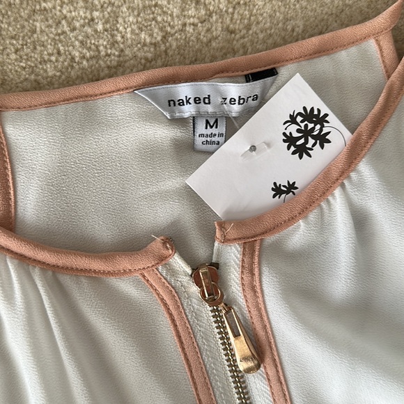 Naked Zebra White Tank w/blush pink accent. Half zip front - Picture 4 of 5